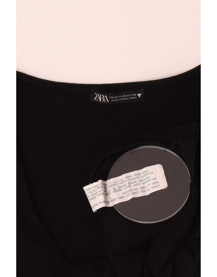 Zara Damen 3/4-Ärmel Crop Top UK 12 Mittelschwarze Baumwolle