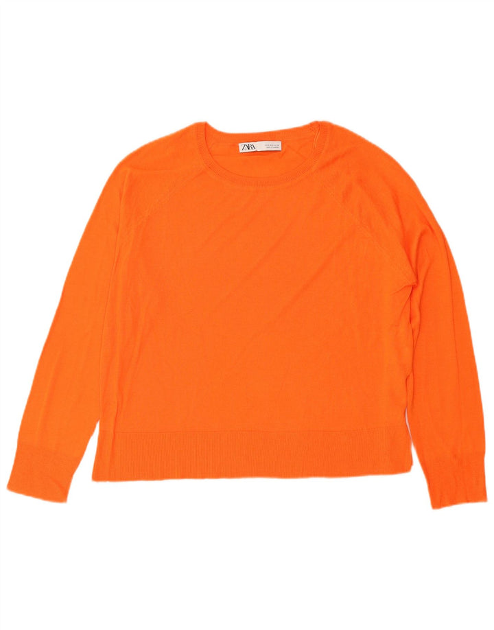 ZARA Womens Crop Oversized Crew Neck Jumper Sweater UK 10 Small Orange