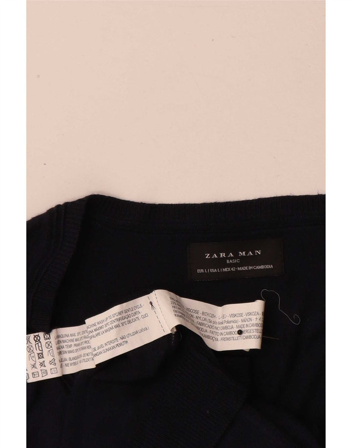 Zara Herren-Pullover mit V-Ausschnitt, groß, marineblaue Viskose