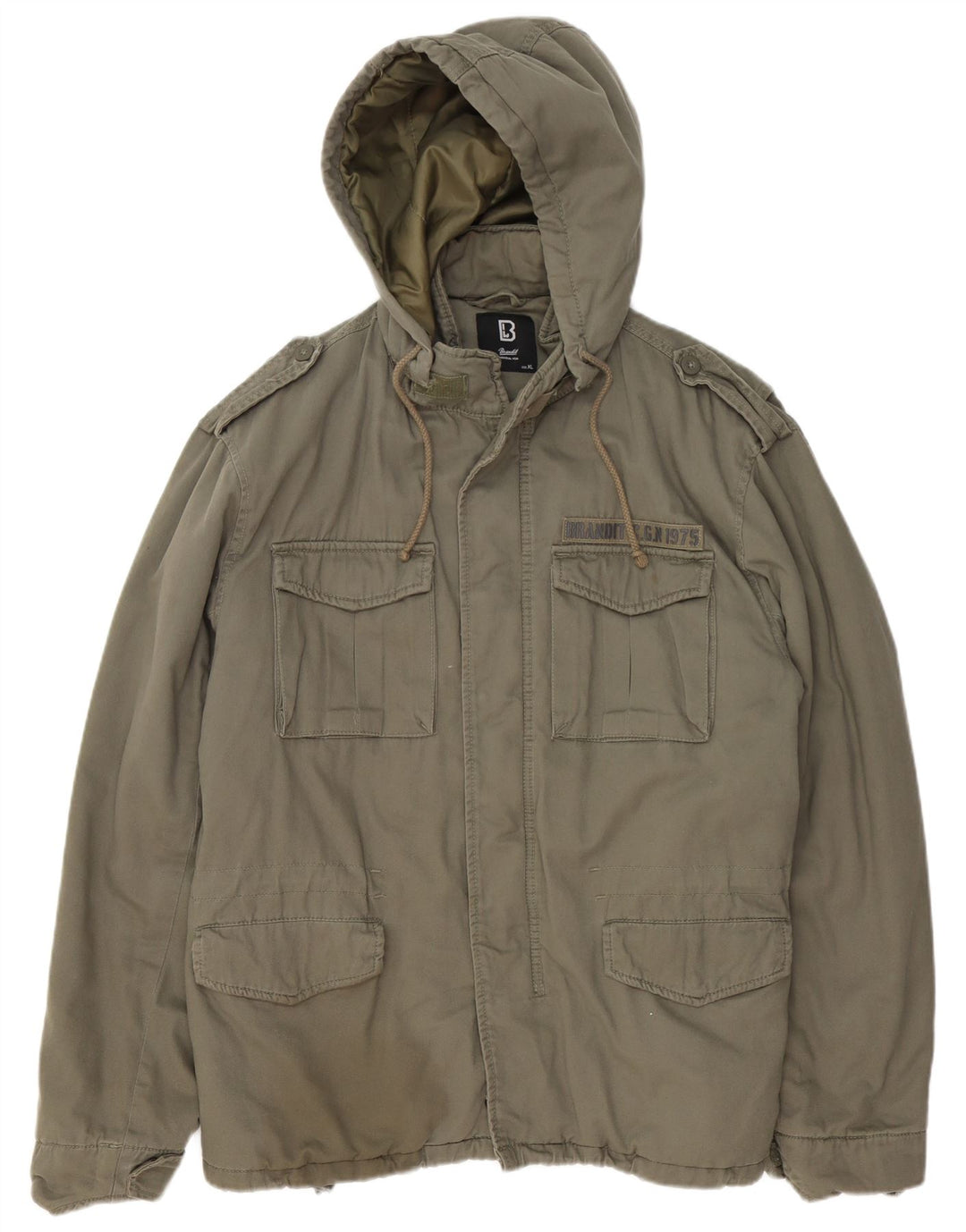 BRANDIT Herren-Militärjacke mit grafischer Kapuze, UK 42, XL, Khaki, Baumwolle