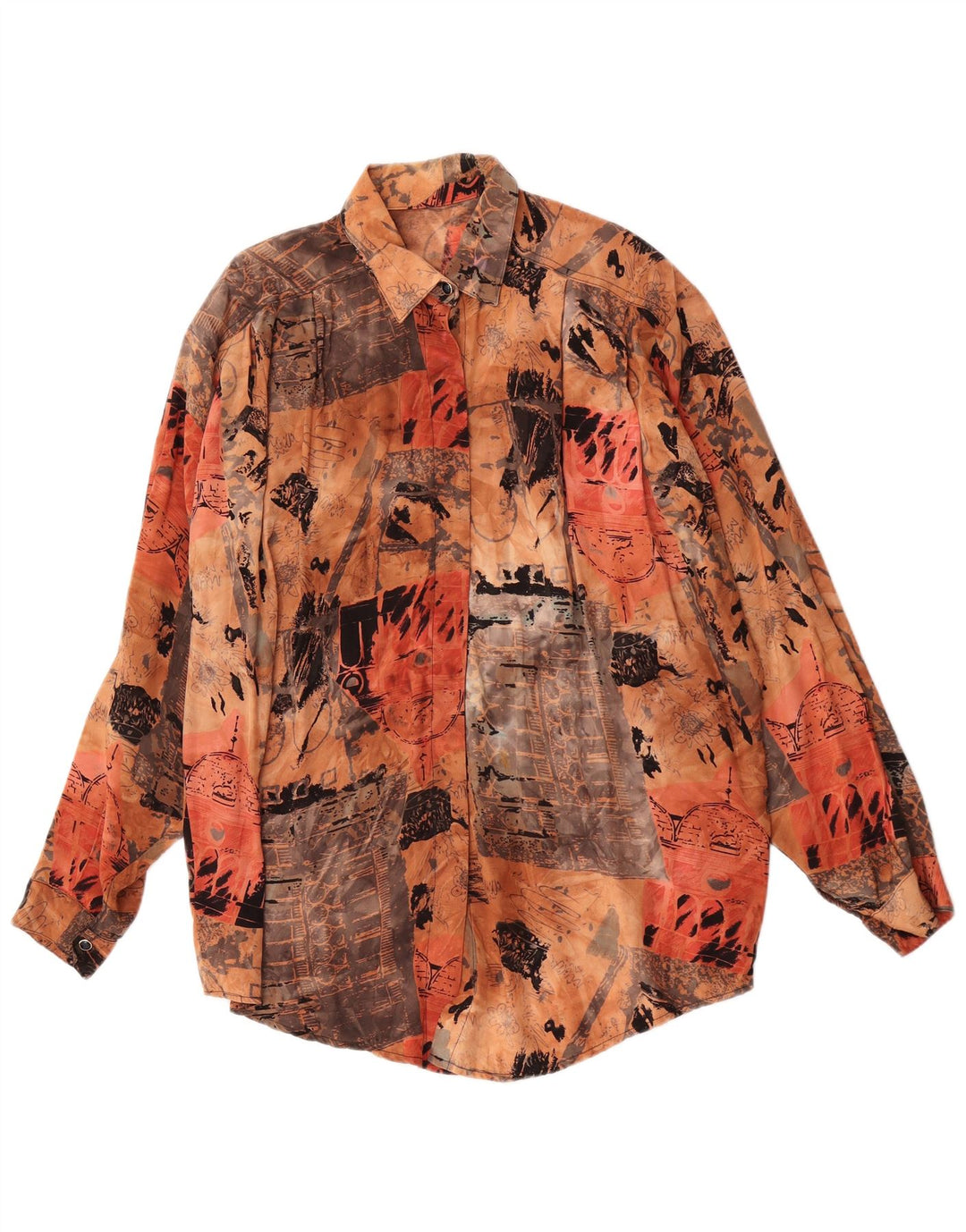 Vintage Damen Hemd mit abstraktem Muster EU 44 XL Braun Rayon