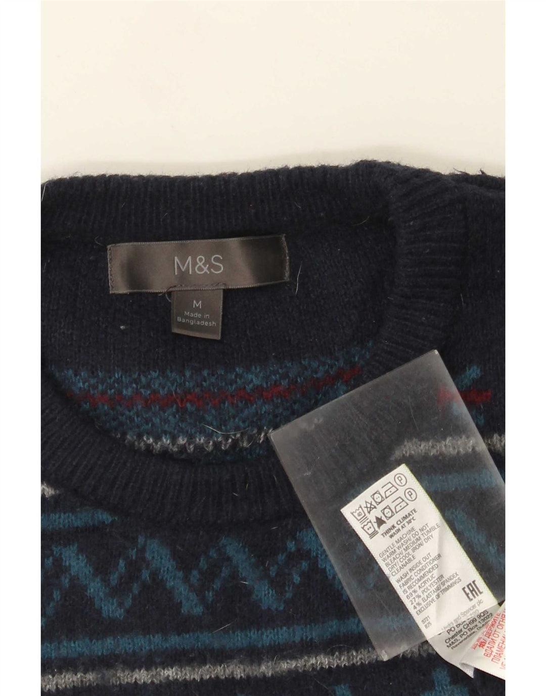 Marks & Spencer Herren-Pullover mit Rundhalsausschnitt, mittleres Marineblau, Fair Isle-Muster