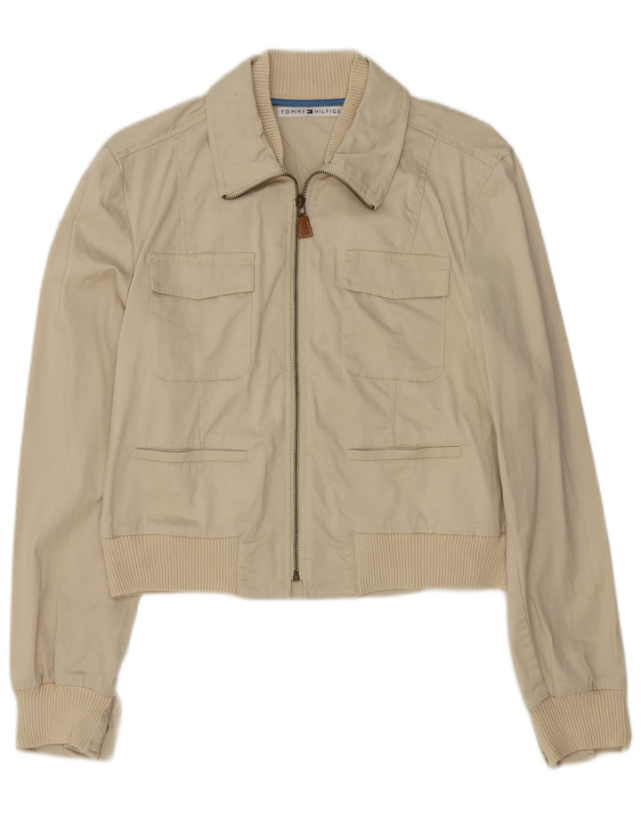 Tommy Hilfiger Damen Crop Bomberjacke UK 16 Large Beige Baumwolle