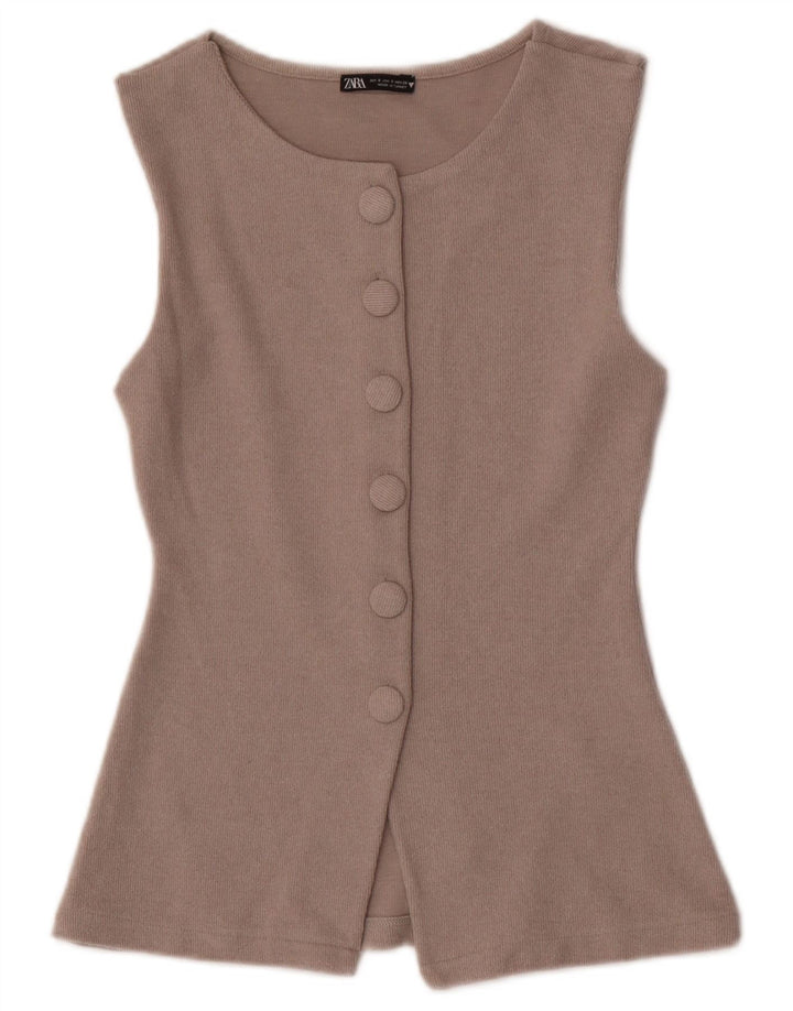 Ärmelloses Cardigan-Oberteil für Damen von Zara, Größe S, Beige, Polyester