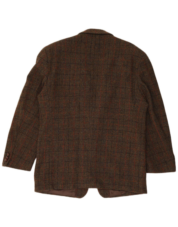 HARRIS TWEED Herren 2-Knopf-Blazerjacke IT 54 2XL Braun karierte Schurwolle