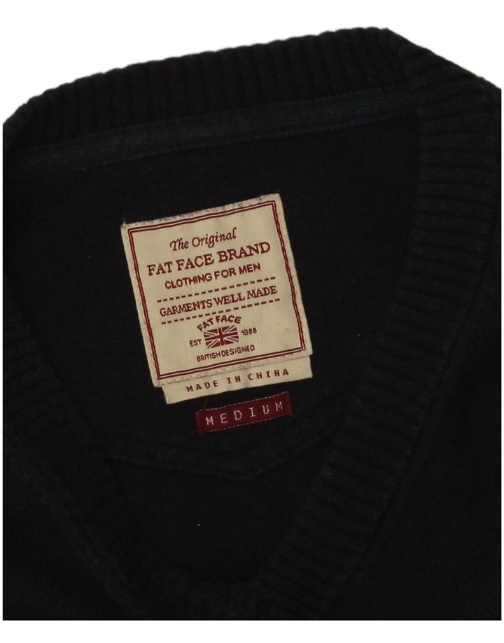 Fat Face Herren-Pullover mit V-Ausschnitt aus mittelblauer Baumwolle
