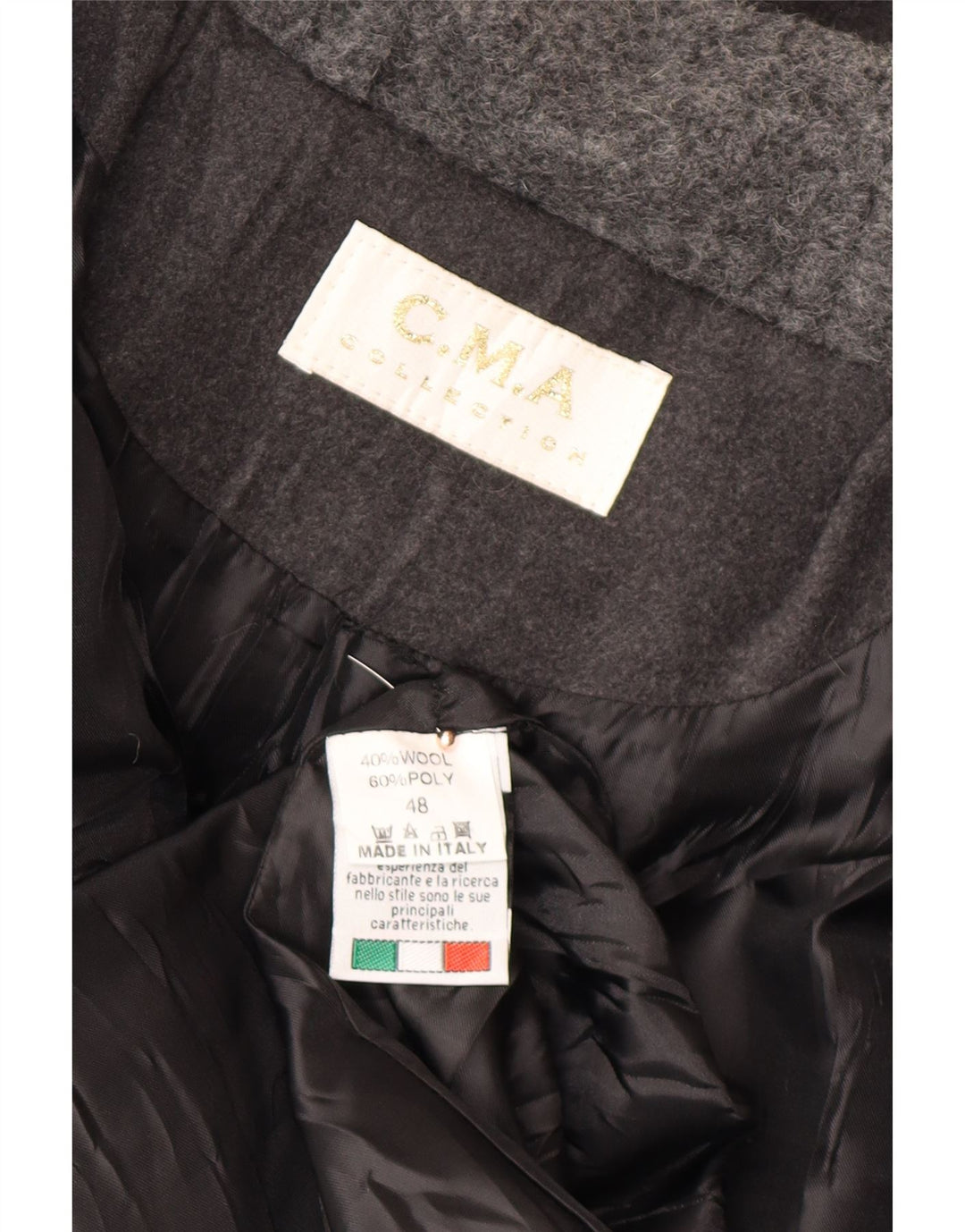 VINTAGE Damen Dufflecoat mit Kapuze IT 48 XL Graue Wolle