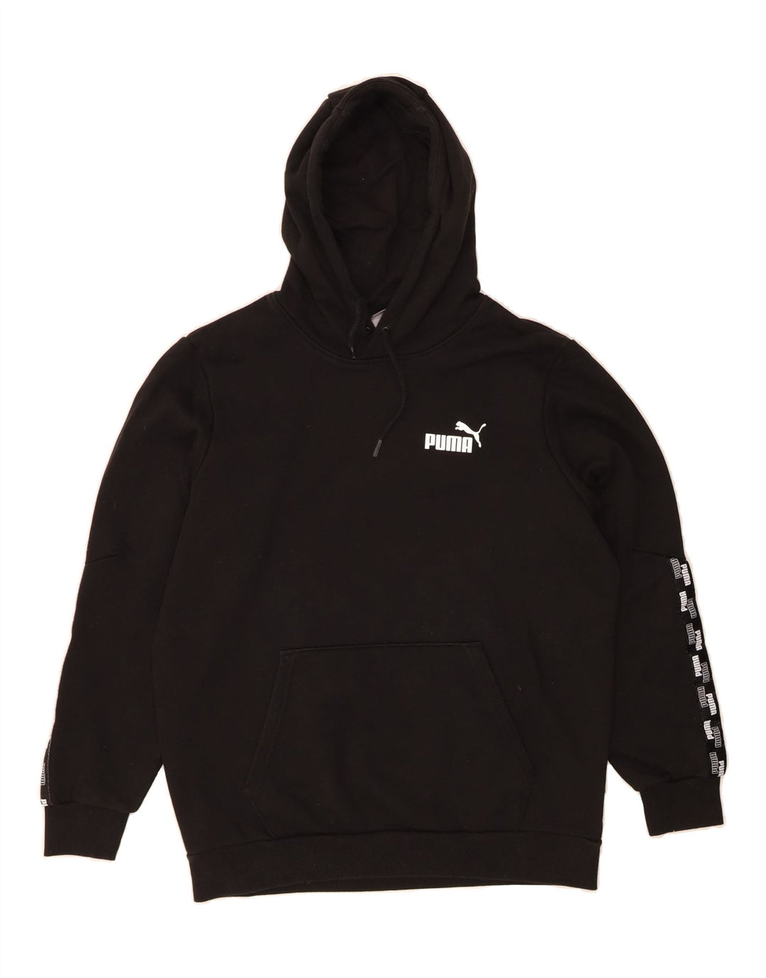 PUMA Mens Graphic Hoodie Jumper Medium Black Cotton Vintage Puma and Second-Hand Puma from Messina Hembry 
