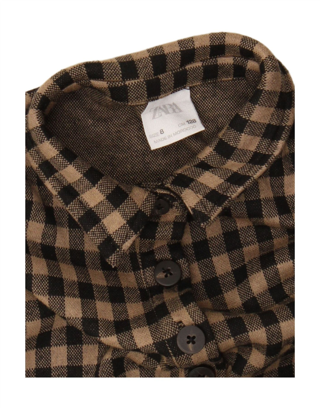 Zara Mädchen Kurzarm-Pullover-Hemdkleid, 7–8 Jahre, brauner Gingham