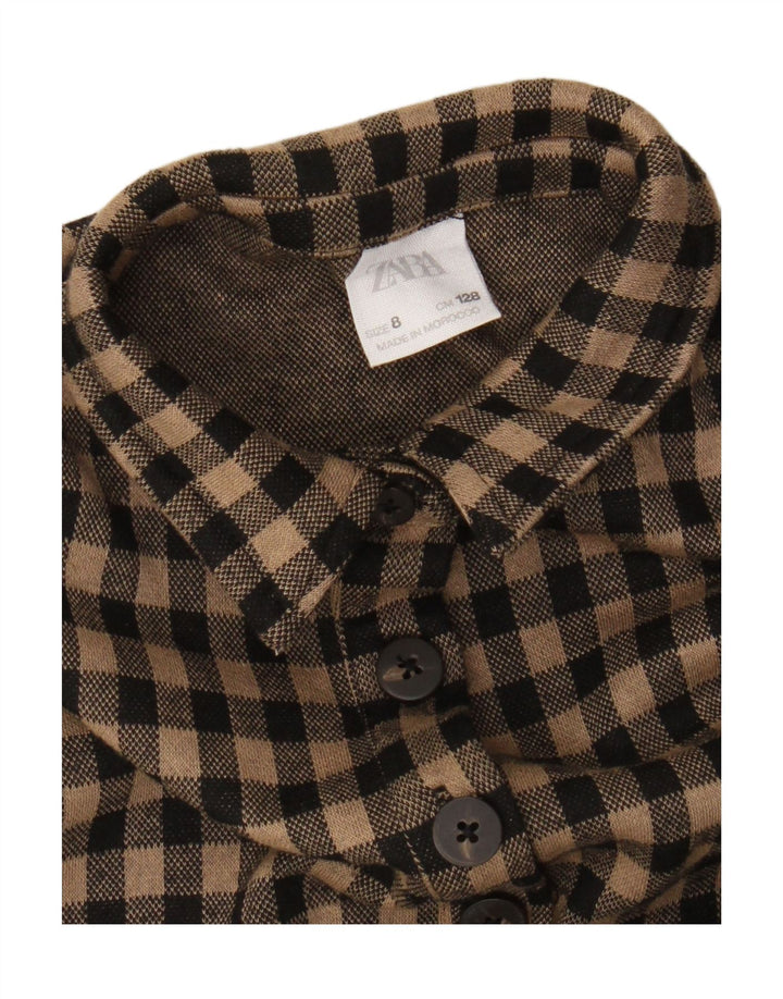 Zara Mädchen Kurzarm-Pullover-Hemdkleid, 7–8 Jahre, brauner Gingham
