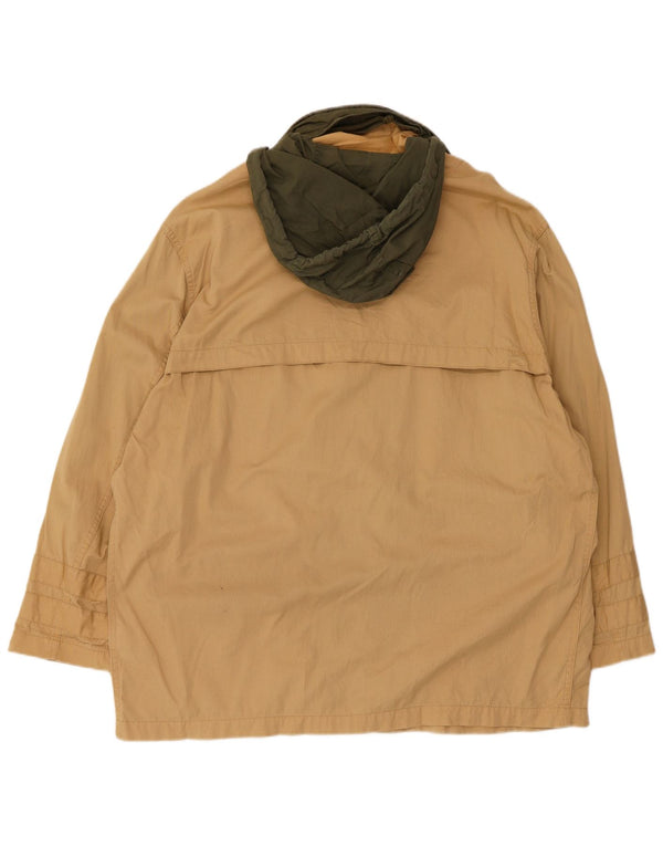Benetton Mens Loose Fit Hooded Utility Jacket IT 48 Medium Beige Cotton