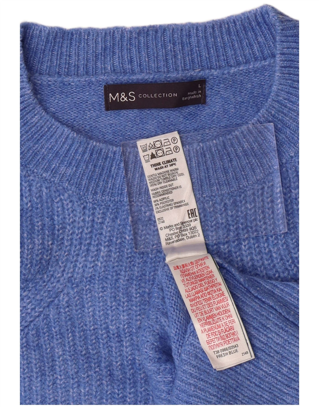 MARKS & SPENCER Damen-Pullover mit Rundhalsausschnitt, Gr. 16, Größe L, blau, Acryl