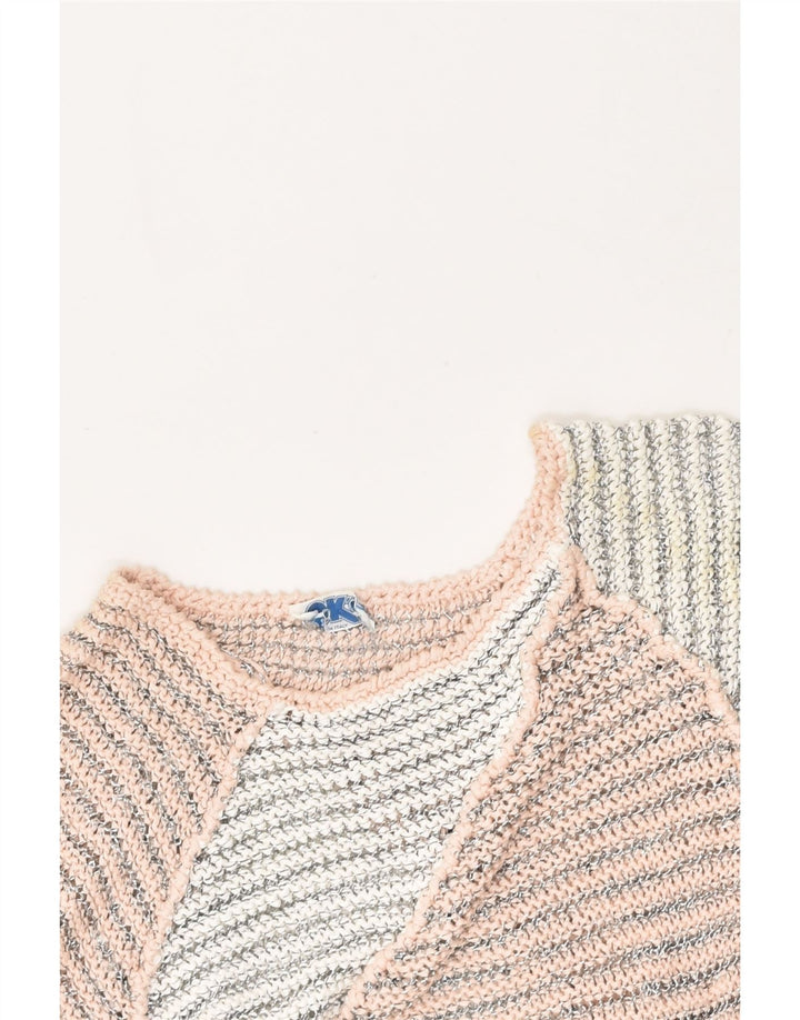 VINTAGE Womens Boat Neck Jumper Sweater UK 14 Medium Pink Colourblock | Vintage Vintage | Thrift | Second-Hand Vintage | Used Clothing | Messina Hembry 