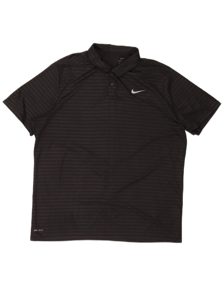 NIKE Mens Big & Tall Polo Shirt 2XL Black Striped Polyester