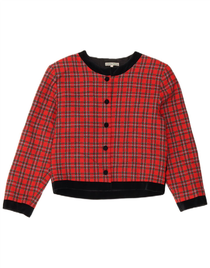 Vintage Damen Crop Bomberjacke IT 40 Kleine rot karierte Wolle