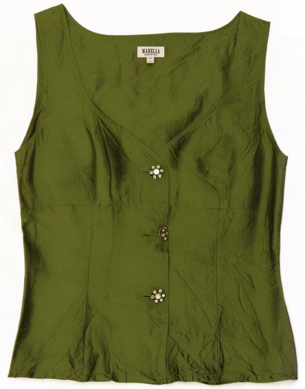 Marella Damen Crop Ärmellose Hemdbluse UK 12 Mittelgrüne Seide