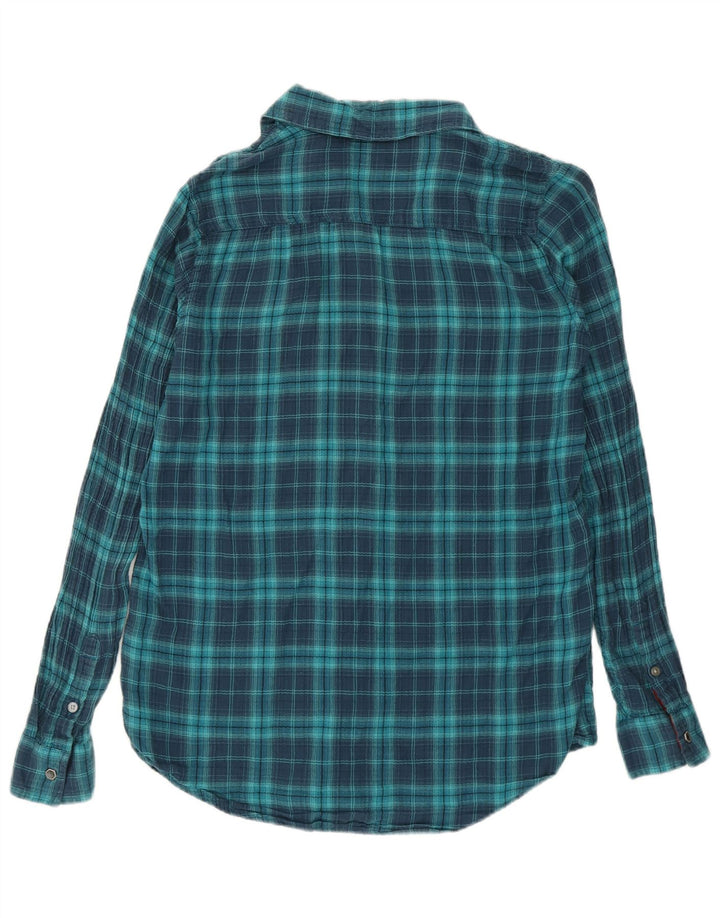 Replay Damen-Flanellhemd, normal, UK 10, klein, blau kariert, Baumwolle