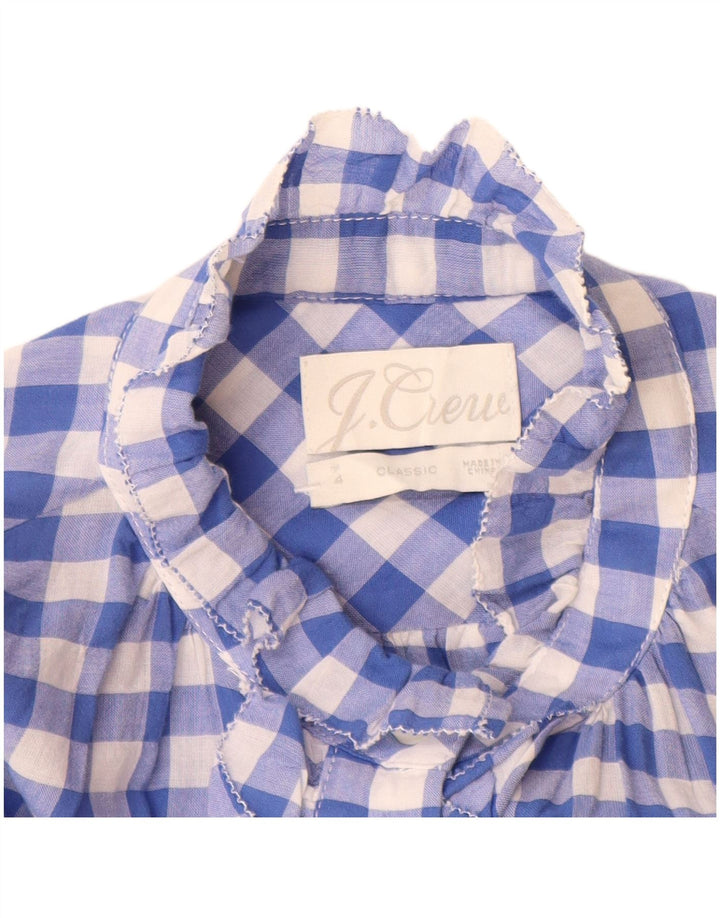 J. Crew Damen-Langarm-Hemdbluse mit Rüschen vorne, US 4, klein, blau kariert