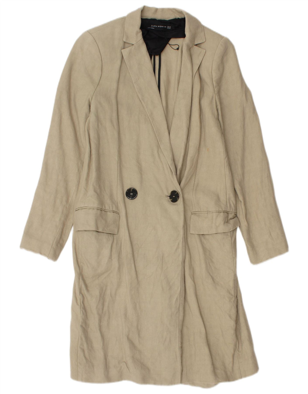 Zara Damen Zweireihiger Mantel UK 6 XS Beige Leinen