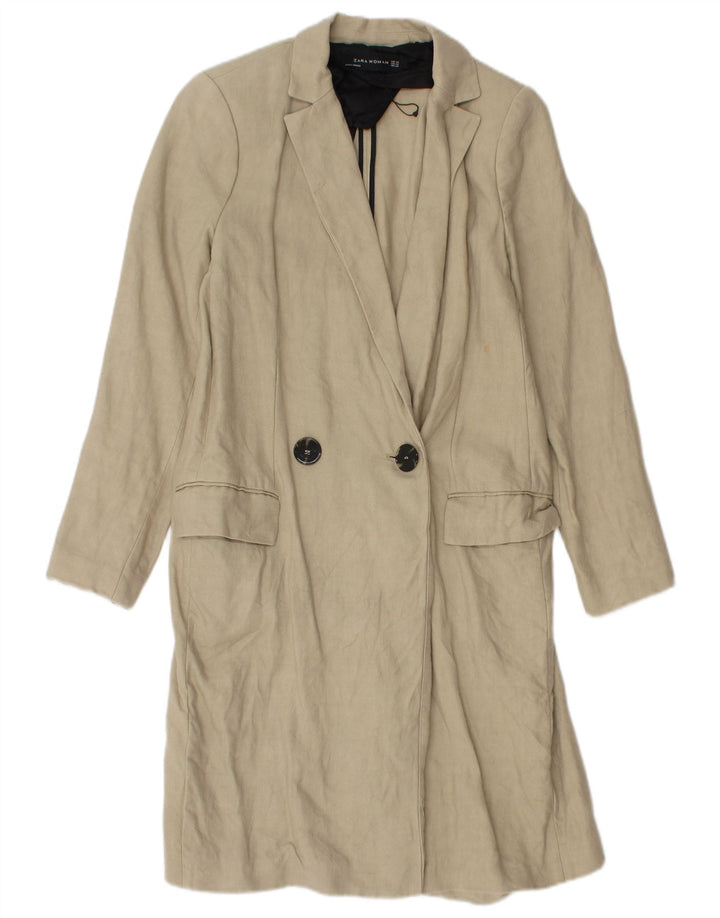 Zara Damen Zweireihiger Mantel UK 6 XS Beige Leinen