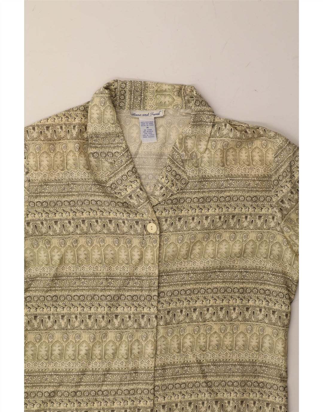 ANNA AND FRANK Womens Abstract Pattern Shirt Blouse UK 14 Medium Green Vintage Anna and Frank and Second-Hand Anna and Frank from Messina Hembry 