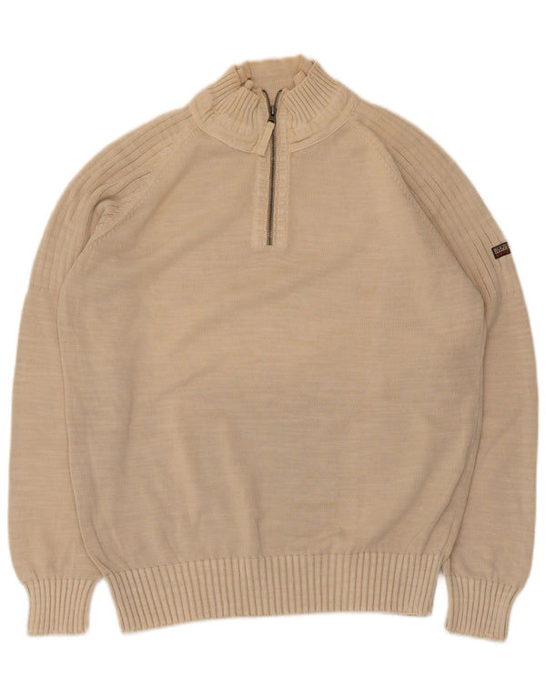 Napapijri Herren Geographic Pullover mit Reißverschluss am Hals, Größe L, Beige, Baumwolle
