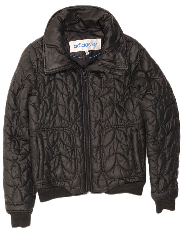 Adidas Damen Bomber gepolsterte Jacke UK 12 Mittelschwarzes Polyester