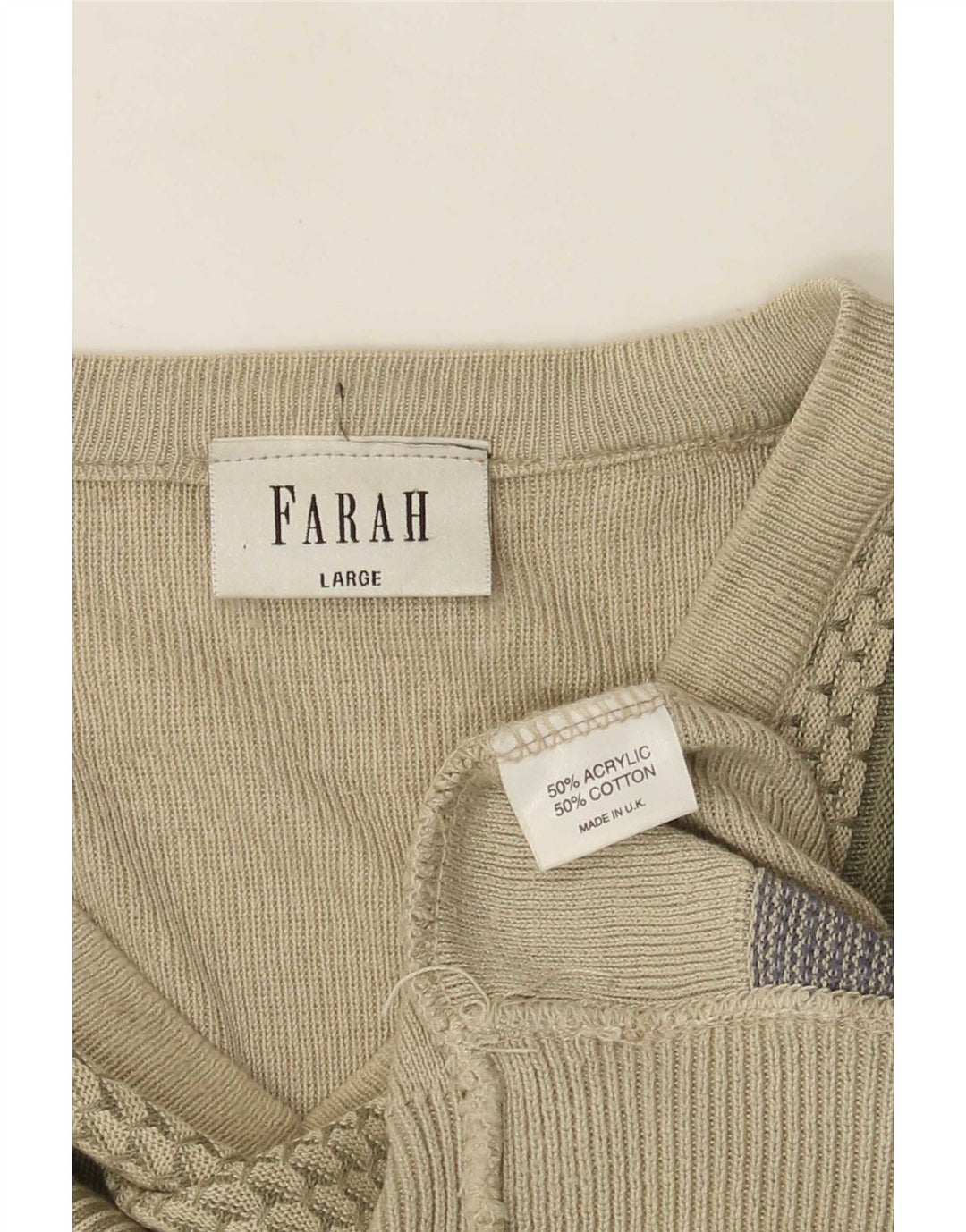 Farah Herren-Pullover mit V-Ausschnitt, groß, grünes geometrisches Acryl
