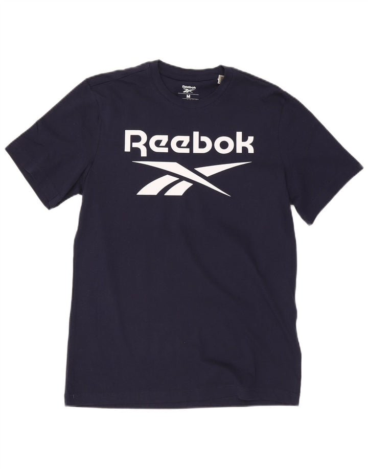 Reebok Herren Grafik-T-Shirt-Oberteil aus Baumwolle in mittlerem Marineblau