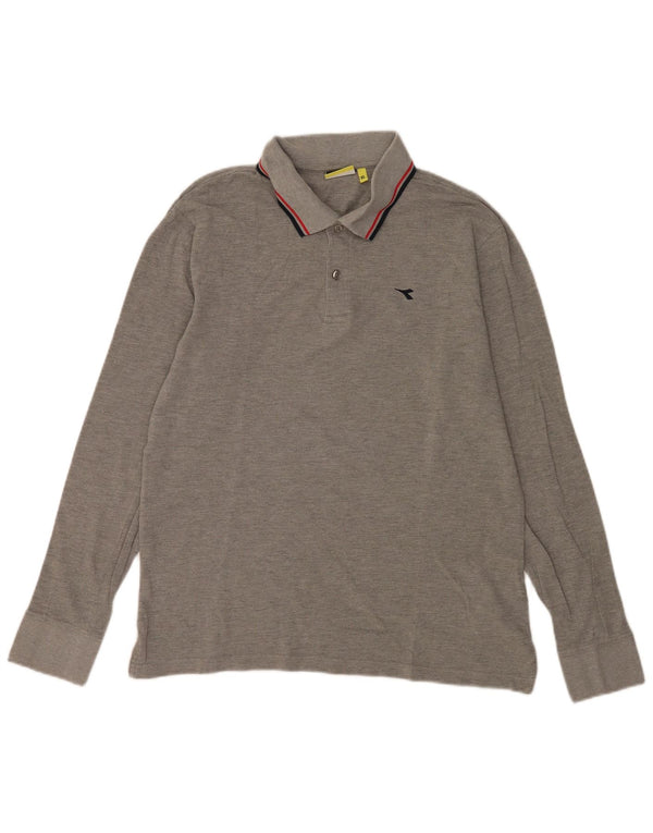 Diadora Herren-Langarm-Poloshirt XL, grau gestreift, Baumwolle
