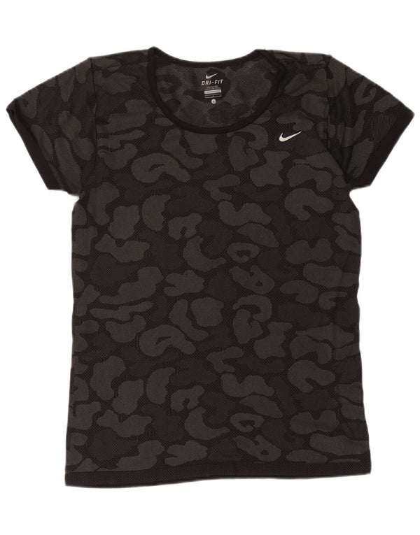 Nike Damen Dri Fit T-Shirt Top UK 14 Large Schwarz Camouflage
