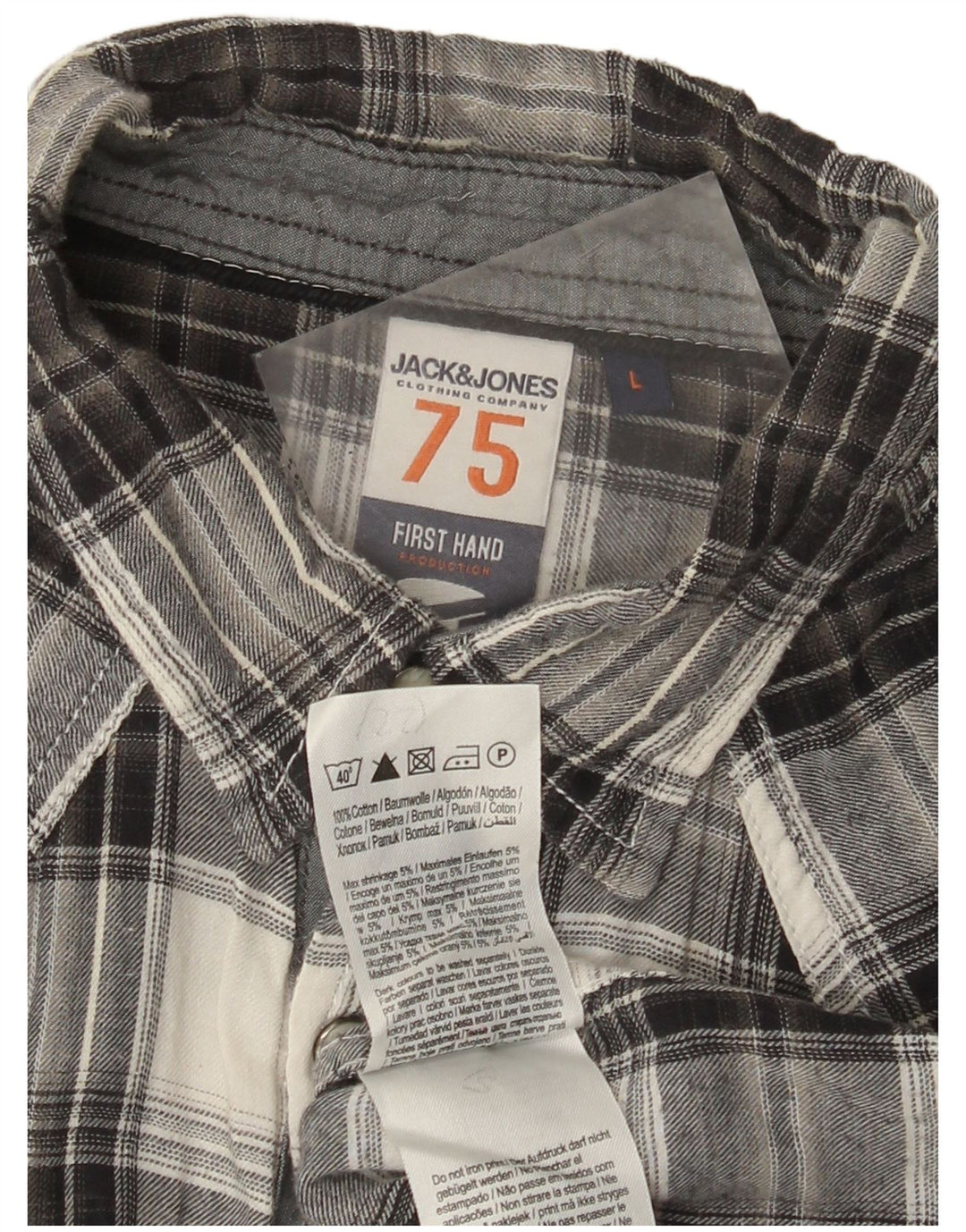 Jack & Jones Herren-Kurzarm-Flanellhemd, groß, grau kariert, Baumwolle