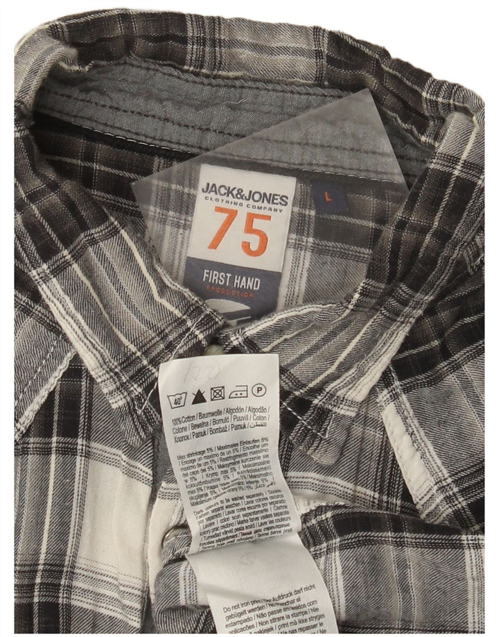 Jack & Jones Herren-Kurzarm-Flanellhemd, groß, grau kariert, Baumwolle