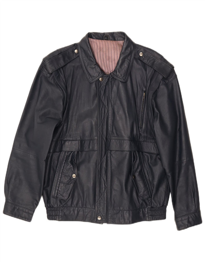 ANGELO LITRICO Damen Militärlederjacke IT 50 XL Marineblaues Leder