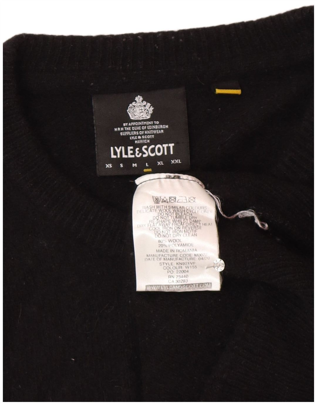 Lyle & Scott Damen-Pullover mit Rundhalsausschnitt, UK 16, Größe L, schwarze Wolle
