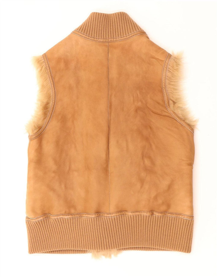 Vintage Damen Shearling Gilet UK 12 Medium Beige
