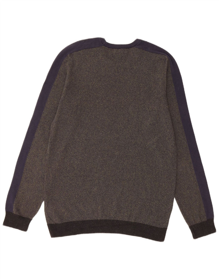 Marks & Spencer Herren-Pullover mit Rundhalsausschnitt, Größe S, Khaki, gestreift, Baumwolle