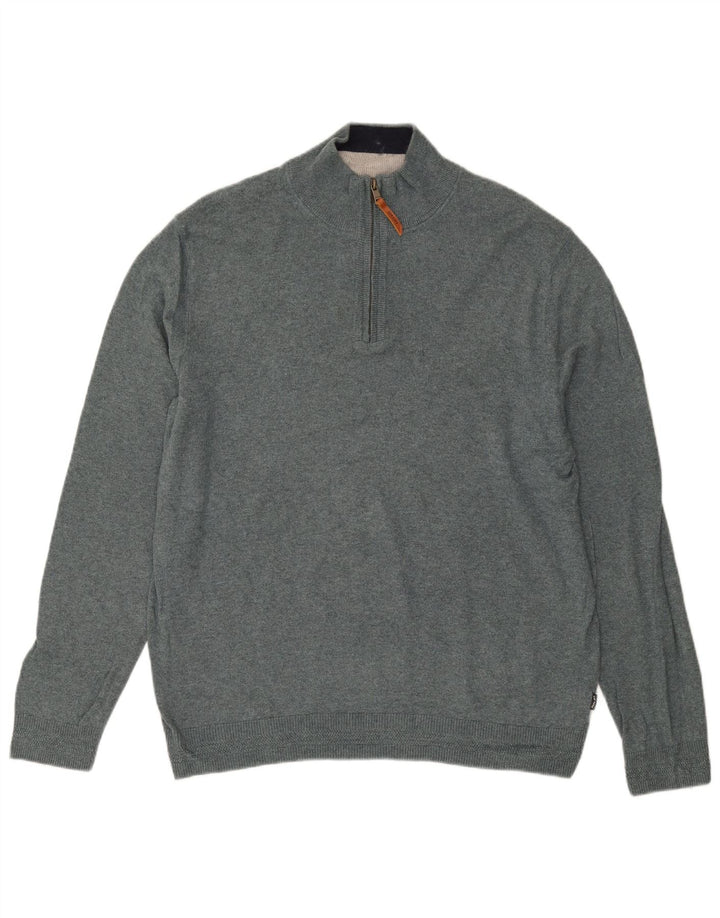 Fat Face Herren-Pullover mit Reißverschluss am Hals, XL, blaue Baumwolle