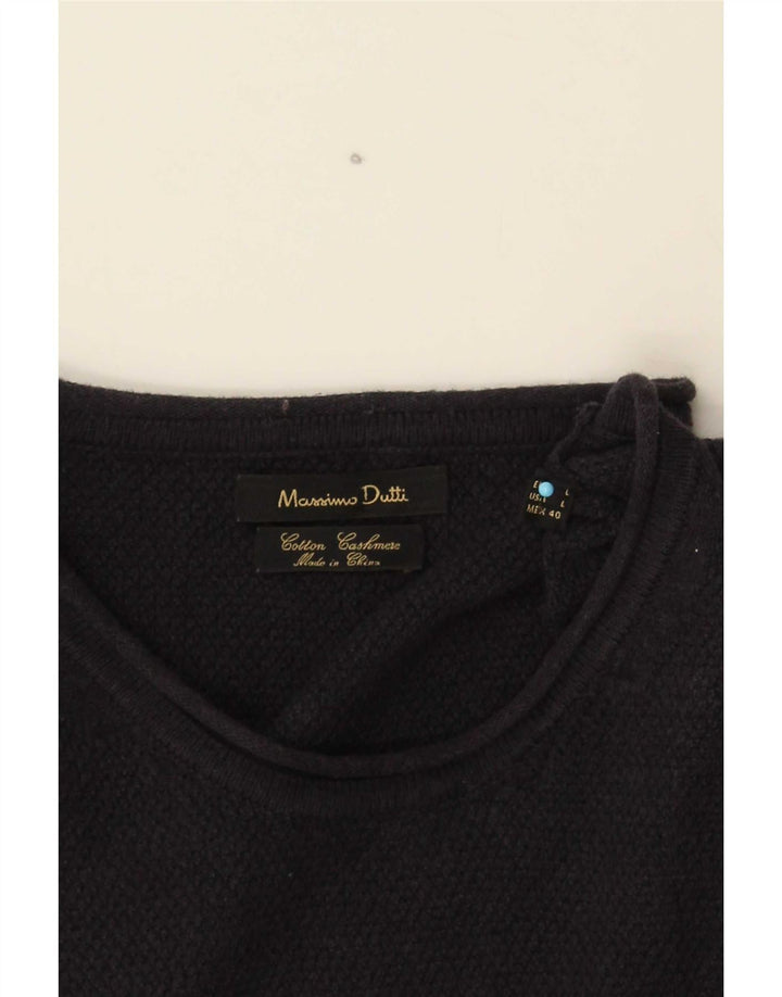 Massimo Dutti Herren-Pullover mit Rundhalsausschnitt, groß, marineblaue Baumwolle