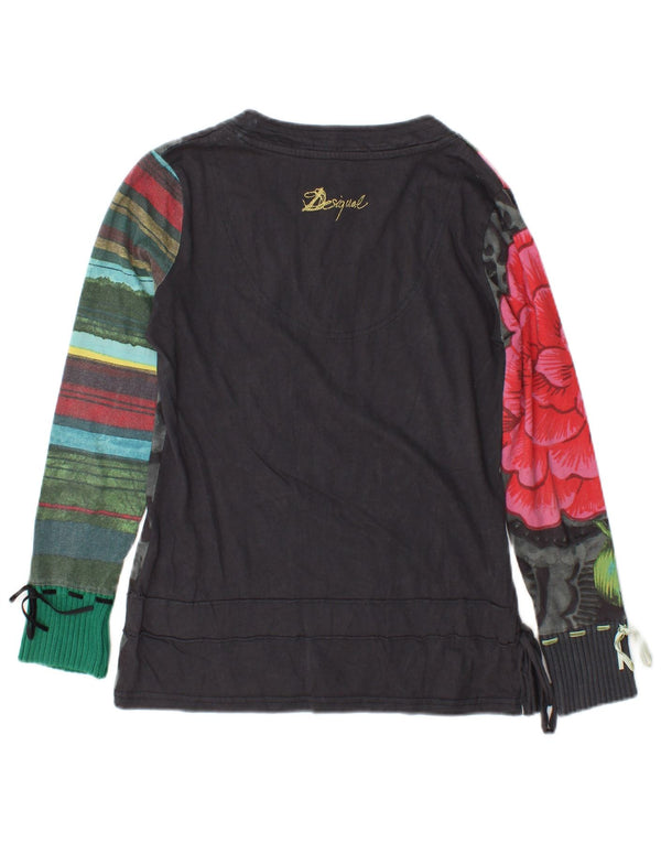 Desigual Damen Graphic Top Langarm UK 14 Medium Schwarz Floral