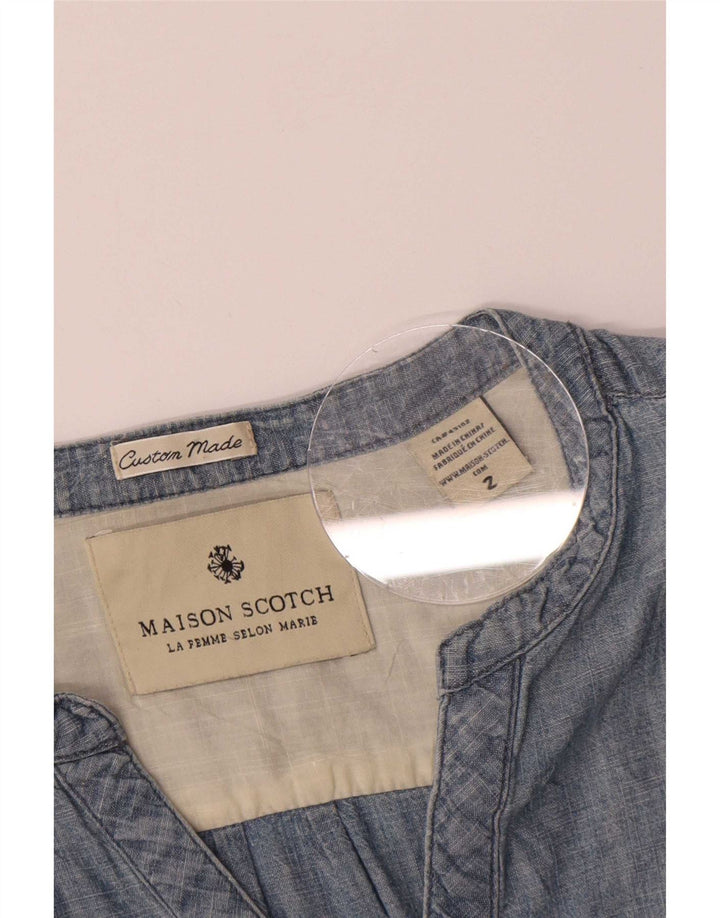 Maison Scotch Damen Pullover-Hemd US 2 XS Blaue Baumwolle