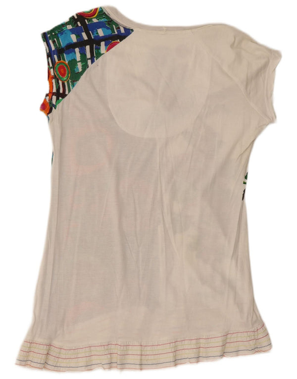 Desigual Damen Grafik-T-Shirt-Oberteil UK 18 XL Weiß geblümt