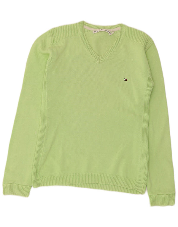 Tommy Hilfiger Womens V-Neck Jumper Sweater UK 10 Small Green