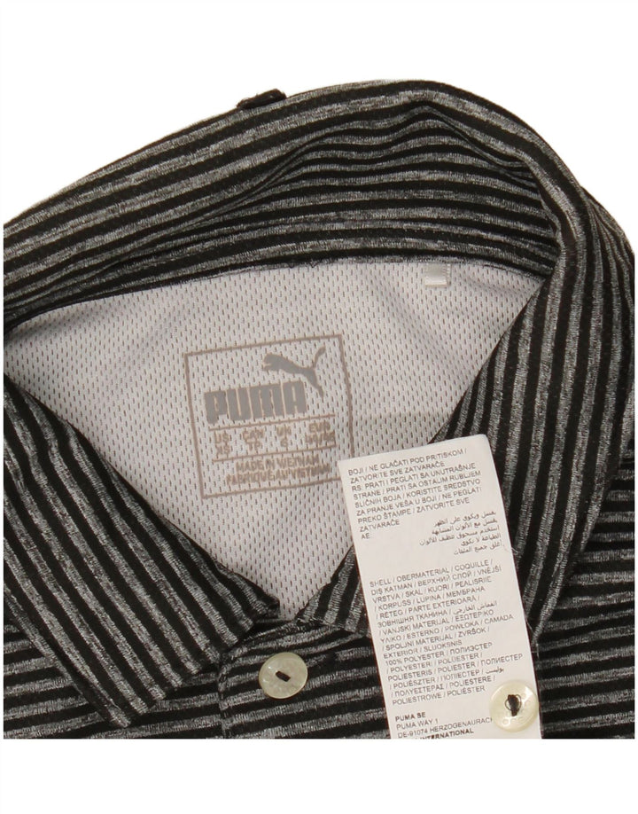 Puma Herren-Poloshirt, klein, schwarzes Nadelstreifen-Polyester