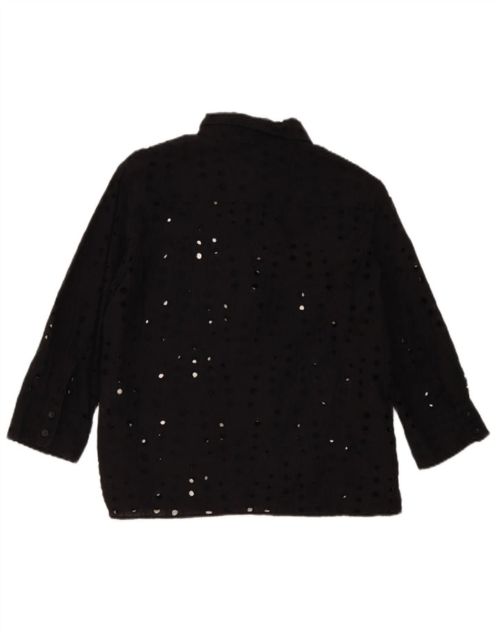 Zara Damen-Hemdbluse mit 3/4-Ärmeln, UK-Größe 44, mittelschwarz, Baumwolle