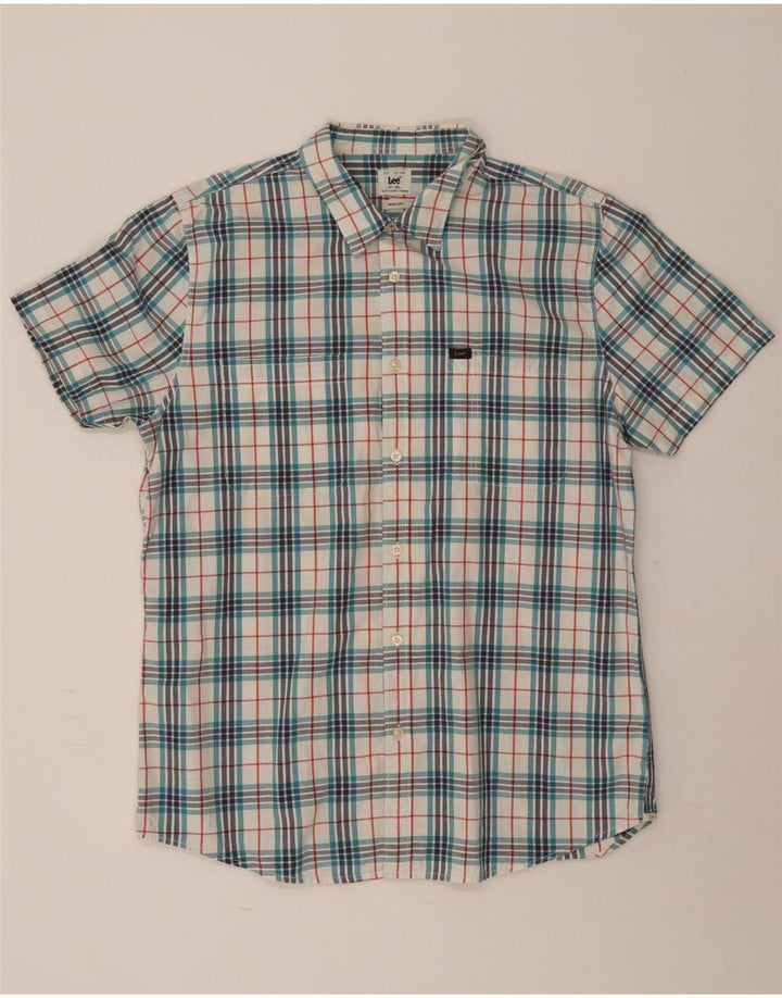 Lee Herren-Kurzarmhemd 2XL, blau kariert, Baumwolle