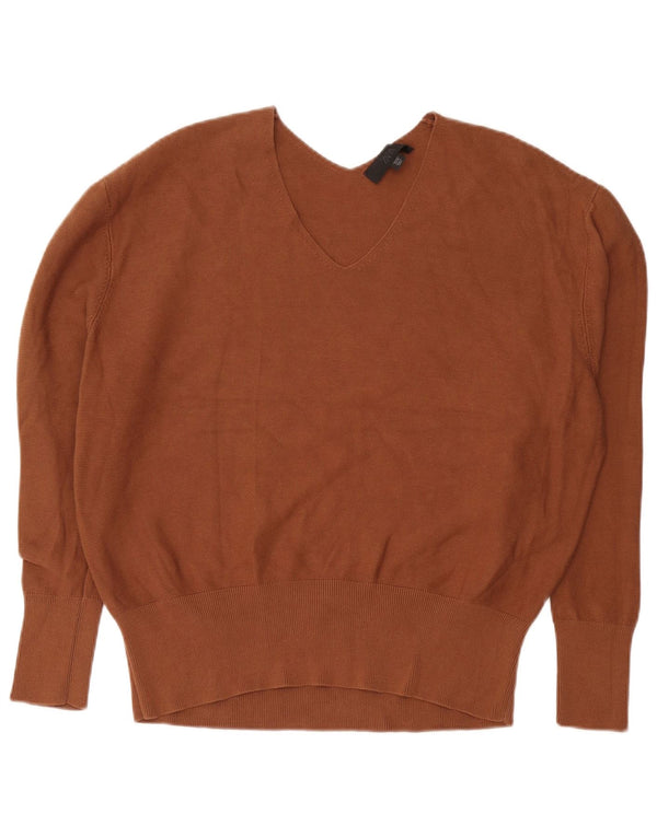 Zara Damen-Pullover mit V-Ausschnitt, übergroß, Größe 40, Größe L, Braun, Baumwolle