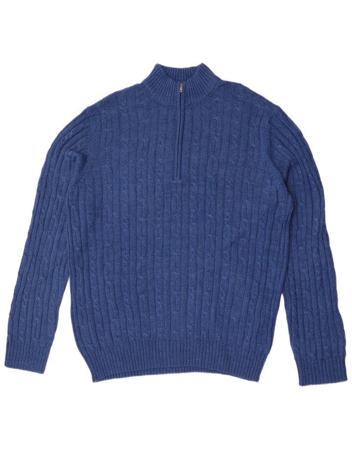 Izod Herren-Pullover mit Reißverschluss am Hals, groß, aus blauer Baumwolle