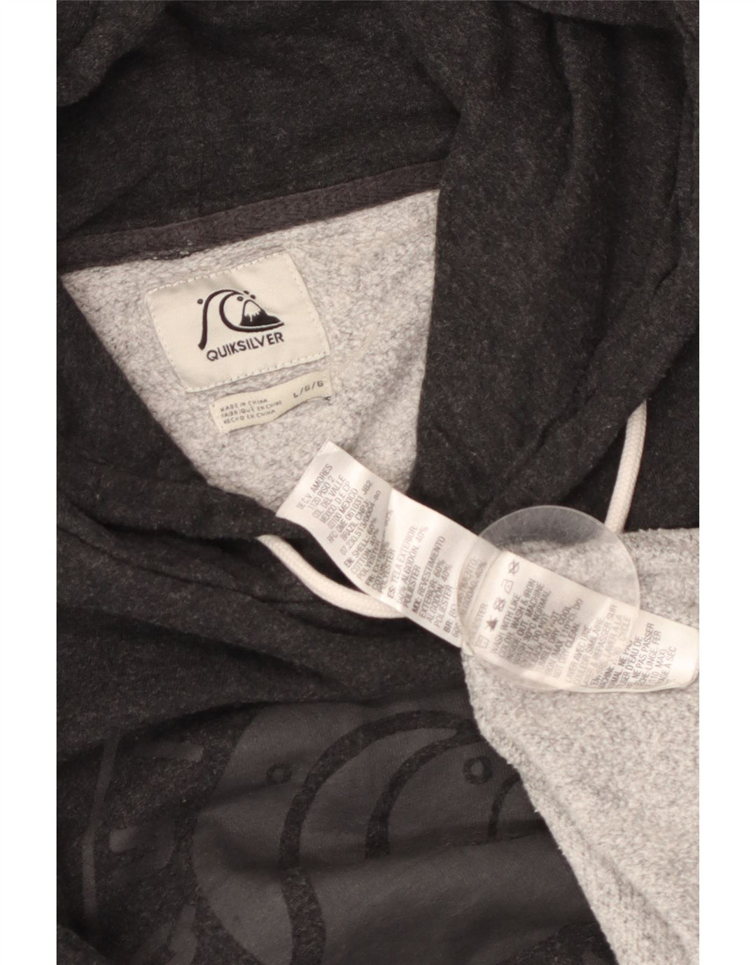 Quiksilver Herren-Kapuzenpullover mit Grafik, Größe L, aus grauer Baumwolle