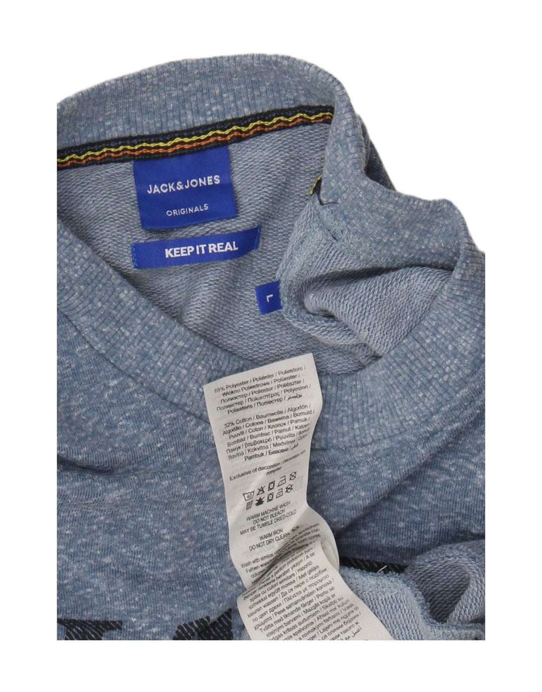JACK & JONES Mens Graphic Sweatshirt Jumper Large Blue Flecked Polyester Vintage Jack & Jones and Second-Hand Jack & Jones from Messina Hembry 